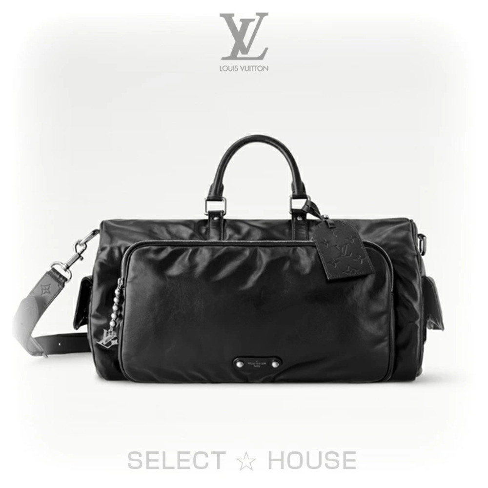 Louis Vuitton Keepall Bag Leather Travel Bag Black
